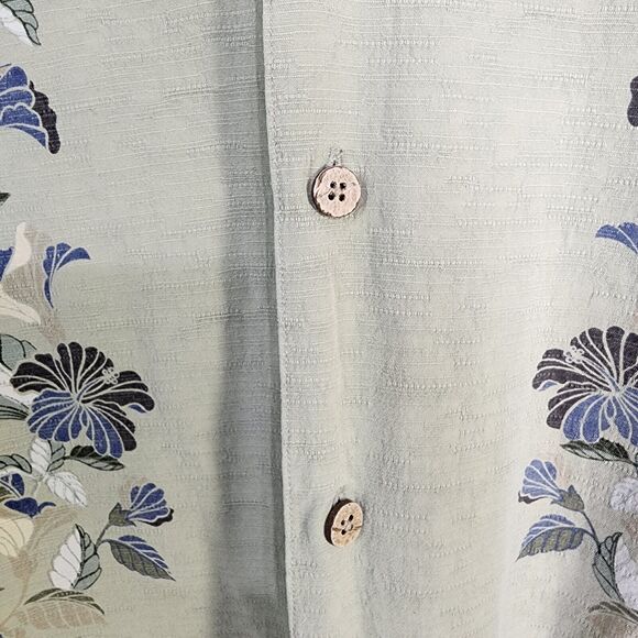 Paradise Collection Shirt Mens XXL Green Floral 100% Silk Button Hawaiian Beach - Picture 7 of 11